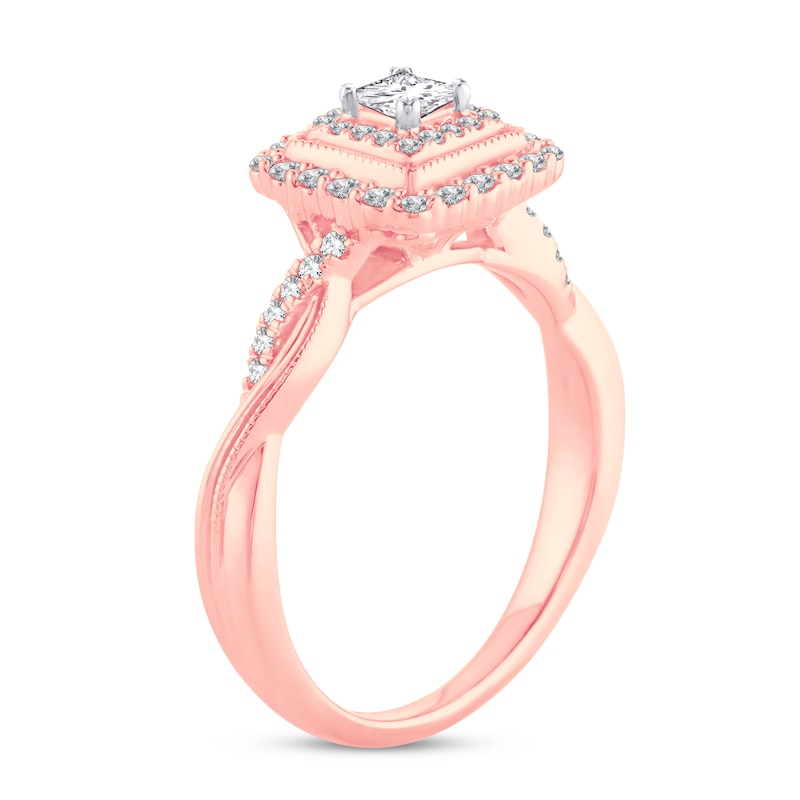 Diamond Engagement Ring 3/8 ct tw Princess & Round Rose Gold Plated