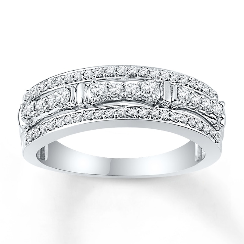 Diamond Anniversary Ring 1/2 ct tw Round-cut White Gold Plated