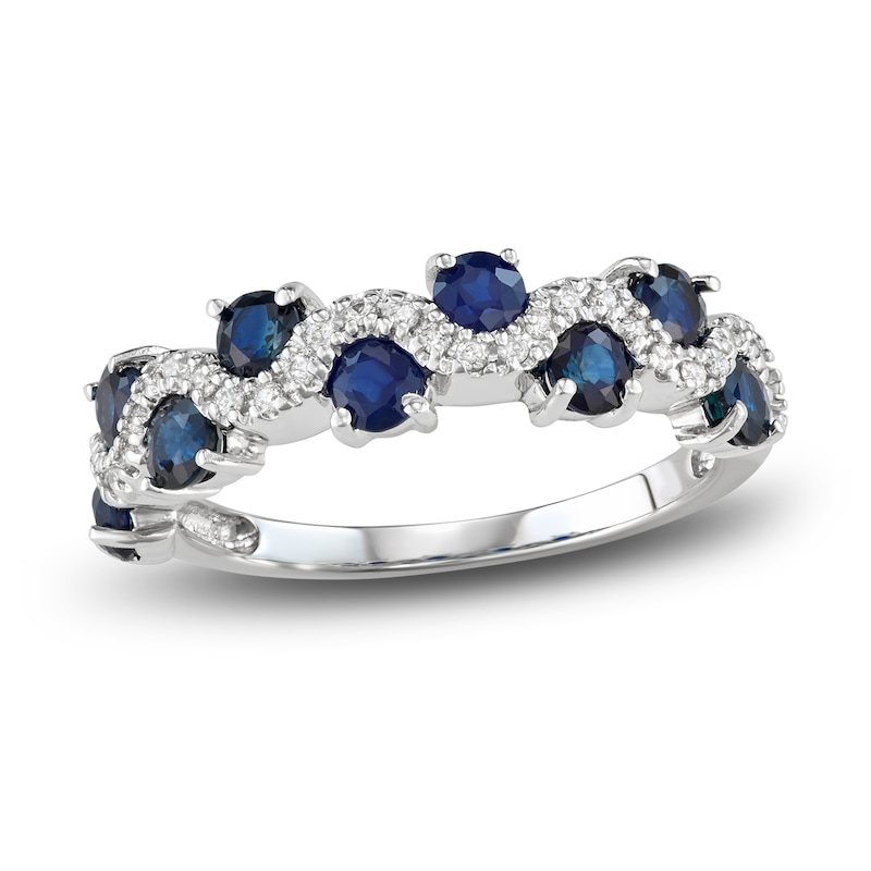 Blue Sapphire & Diamond Ring 1/6 ct tw Round-cut White Gold Plated