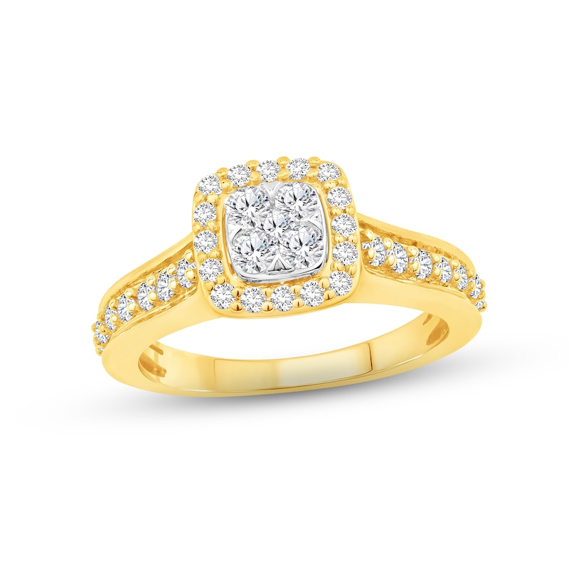 Diamond Engagement Ring 3/4 ct tw Princess & Round-cut Two-Tone Gold Plated