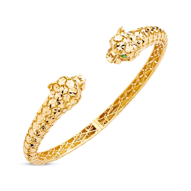 Italian Brilliance Diamond-Cut Panther Hinged Bangle Bracelet Yellow Gold Plated