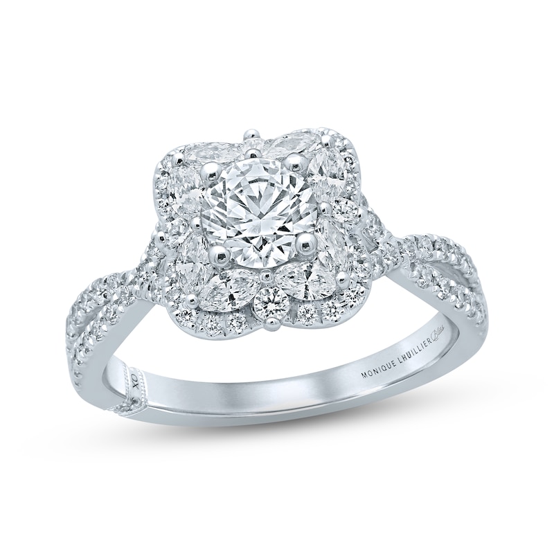 Monique Lhuillier Bliss Diamond Engagement Ring 1- 3/8 ct tw Round & Marquise-Cut White Gold Plated