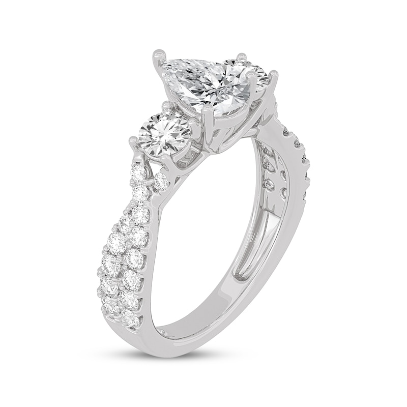 Pear-Shaped & Round-Cut Three-Stone Diamond Engagement Ring 2 ct tw White Gold Plated