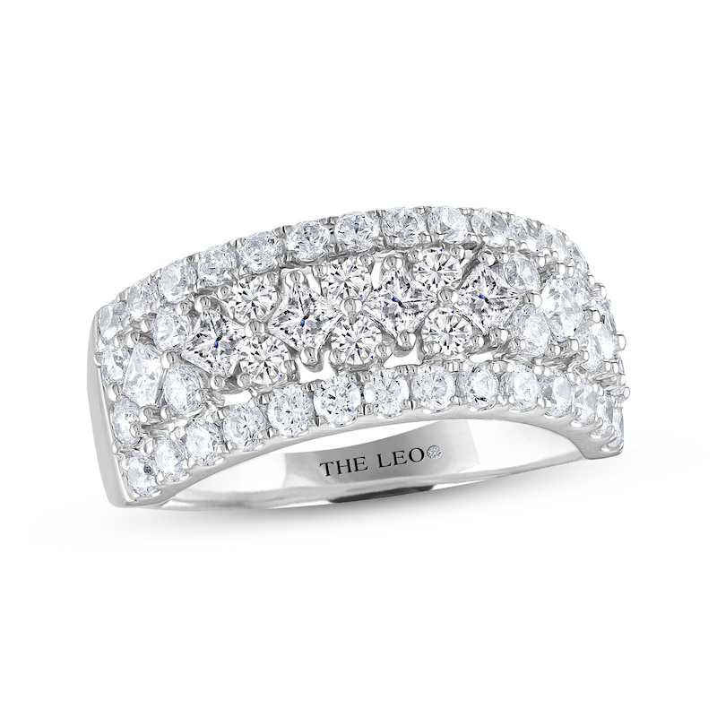 THE LEO Diamond Anniversary Ring 1-3/4 ct tw Princess & Round-cut White Gold Plated
