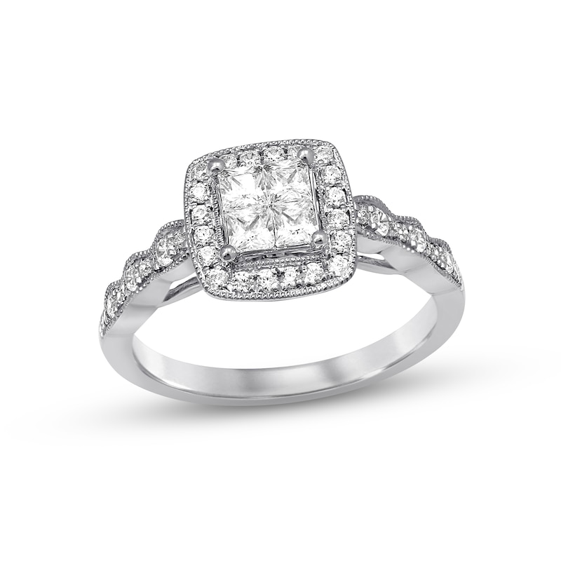 Diamond Engagement Ring 5/8 ct tw Princess & Round-cut White Gold Plated
