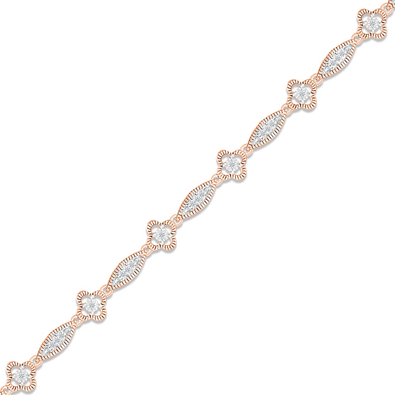 Diamond Milgrain Bracelet 1/4 ct tw Round-cut Rose Gold Plated 7.25"