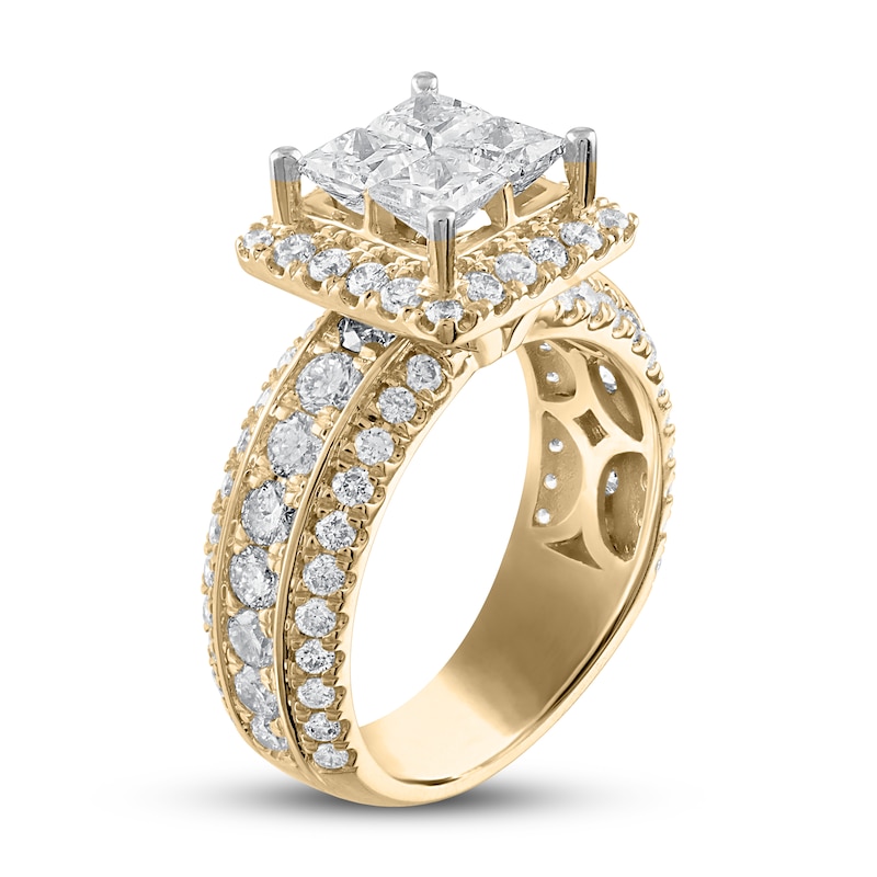 Multi-Diamond Engagement Ring 3 ct tw Princess & Round Yellow Gold Plated