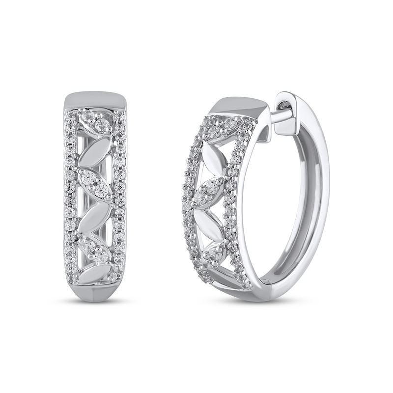 Diamond Leaves Hoop Earrings 1/3 ct tw Round-cut White Gold Plated