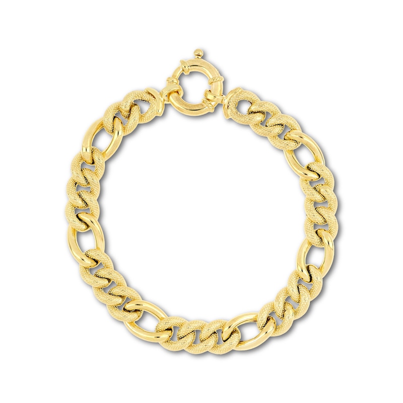 Italian Brilliance Diamond-Cut Hollow Figaro Chain Bracelet Yellow Gold Plated 7.5"