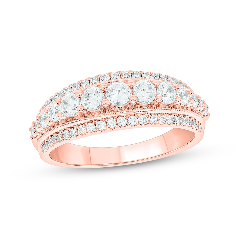 Round-Cut Diamond Three-Row Anniversary Band 1 ct tw Rose Gold Plated