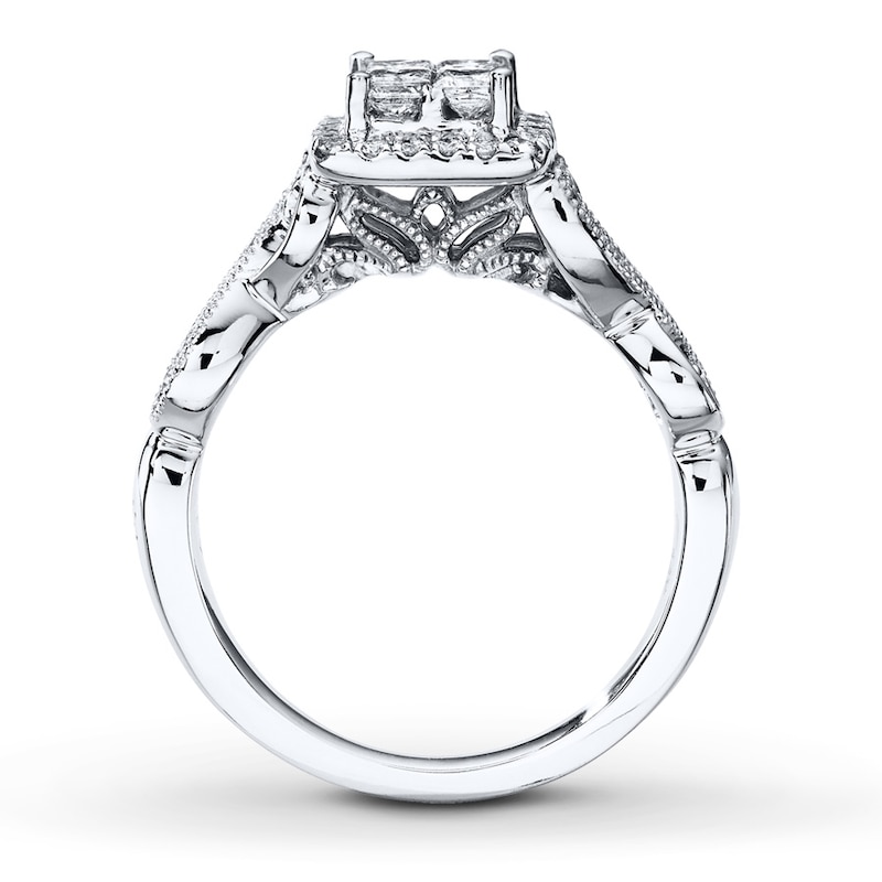 Diamond Ring 5/8 ct tw Princess & Round-cut White Gold Plated