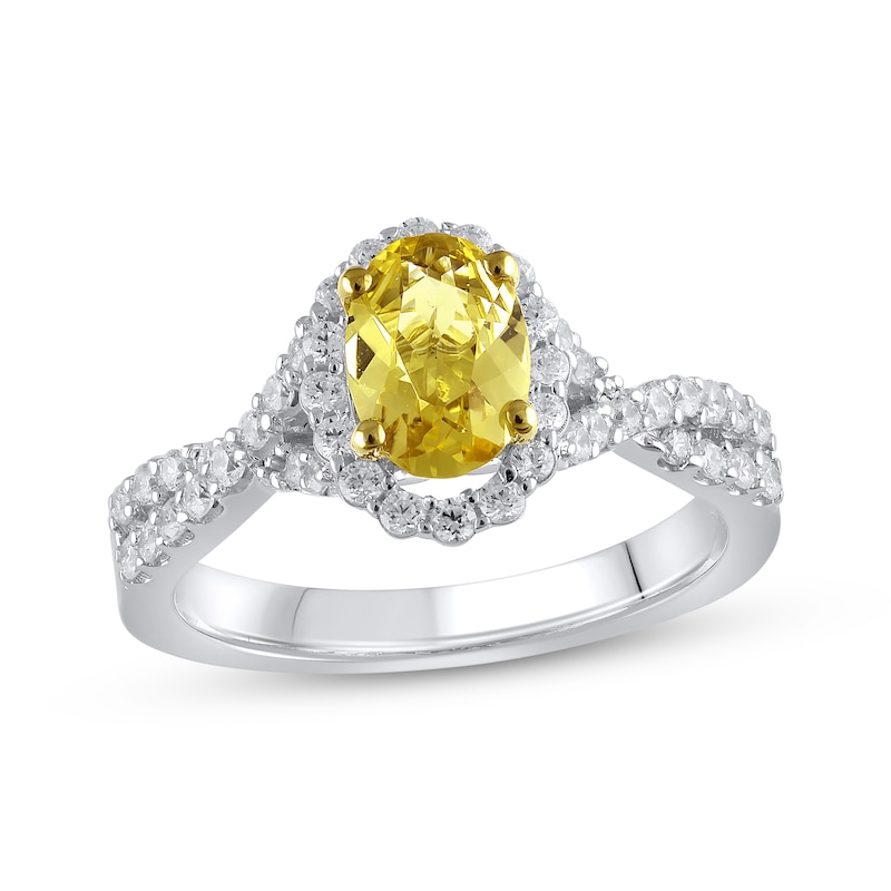 Lab-Created Diamonds by Yellow & White Oval-Cut Engagement Ring 1-1/2 ct tw White Gold Plated