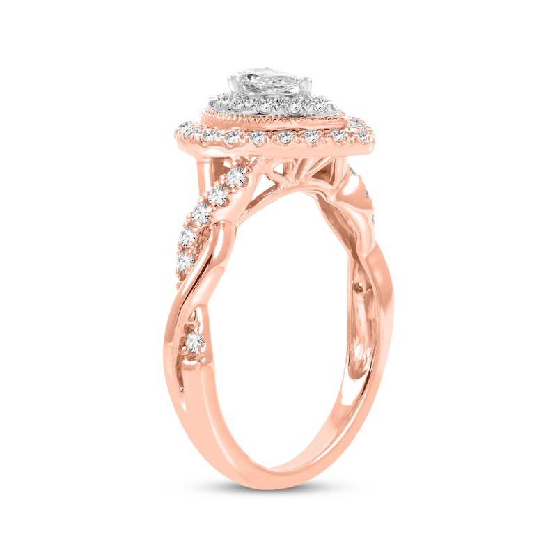Pear-Shaped & Round-Cut Diamond Engagement Ring 5/8 ct tw Rose Gold Plated