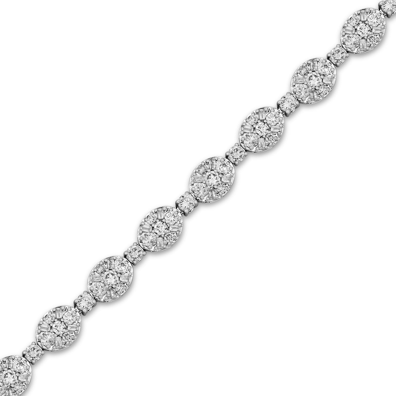 Baguette & Round-Cut Multi-Diamond Oval Link Bracelet 4 ct tw White Gold Plated 7.5"