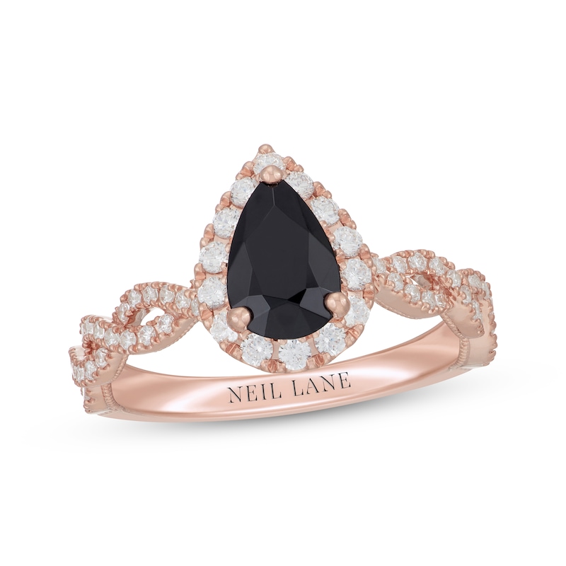Neil Lane Pear-Shaped Black & White Diamond Engagement Ring 1-1/2 ct tw Rose Gold Plated