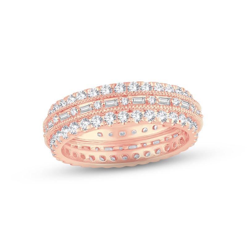 Diamond Eternity Anniversary Ring 1-1/2 ct tw Round & Baguette-cut Rose Gold Plated