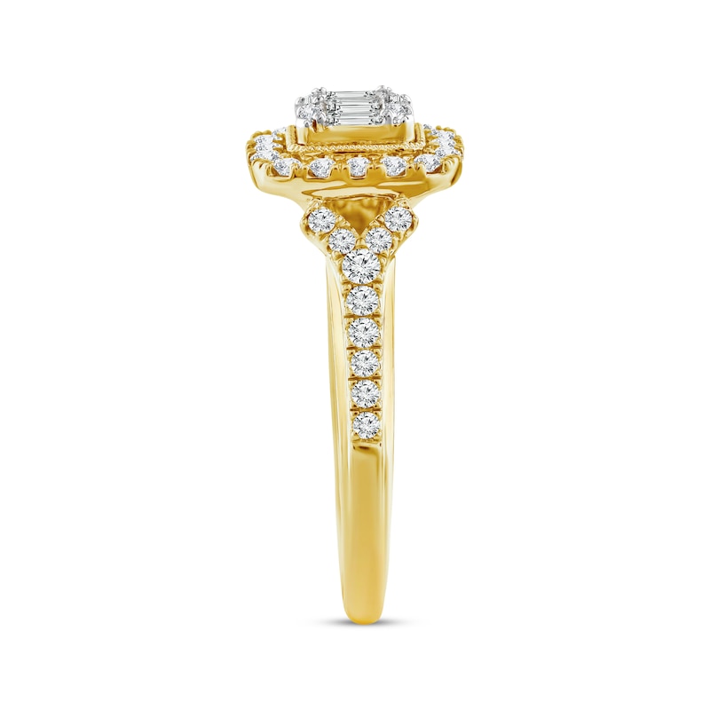 Baguette & Round-Cut Multi-Diamond Center Engagement Ring 5/8 ct tw Yellow Gold Plated