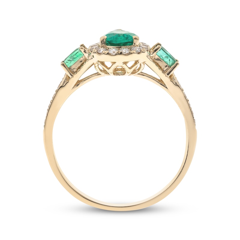 Pear-Shaped & Baguette-Cut Emerald & Diamond Ring 1/5 ct tw Yellow Gold Plated