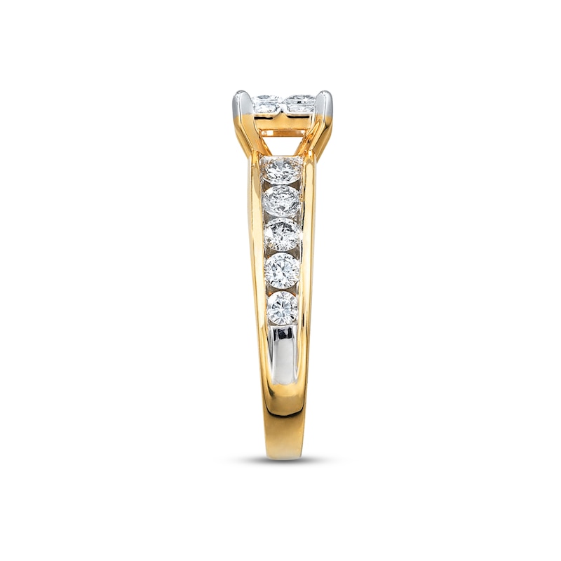 Diamond Engagement Ring 1-7/8 ct tw Princess & Round-cut Yellow Gold Plated