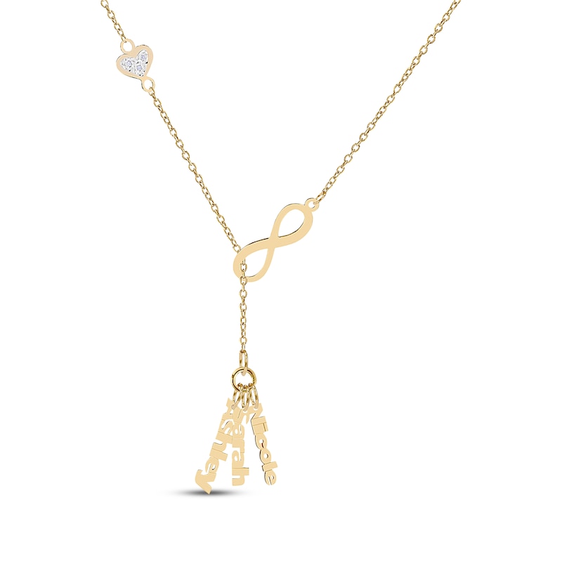 Diamond Accent Three-Name Tassel Infinity Lariat Necklace Yellow Gold Plated 18"