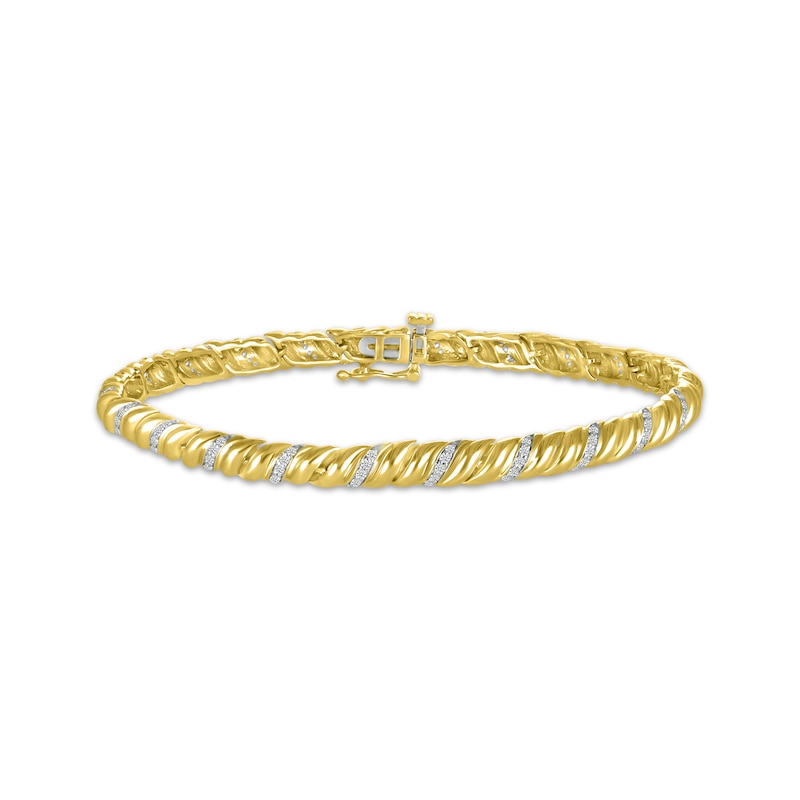 Round-Cut Diamond Spiral-Link Tennis Bracelet 1/2 ct tw Yellow Gold Plated 7.25”