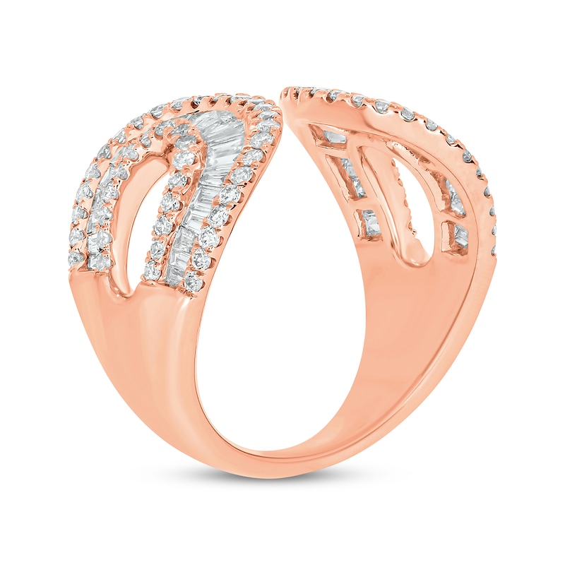 Baguette & Round-Cut Diamond Deconstructed Fan Ring 1-1/3 ct tw Rose Gold Plated
