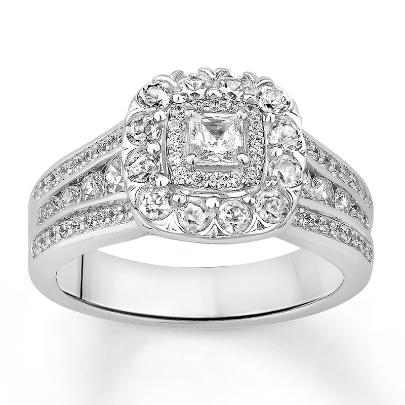 Diamond Engagement Ring 1-1/2 ct tw Princess & Round Gold Plated