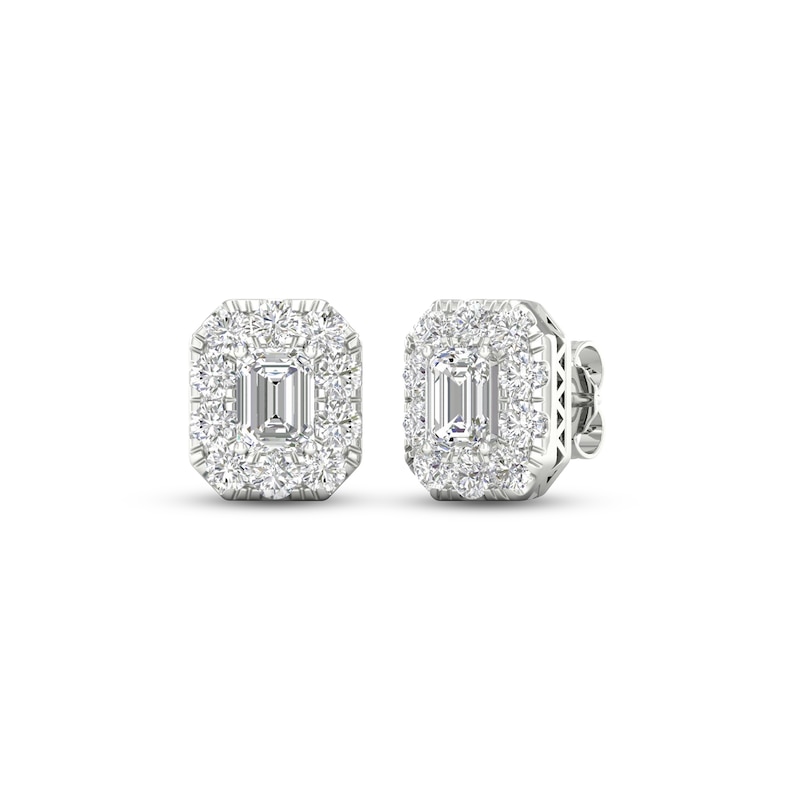 Diamond Stud Earrings 3 ct tw Emerald & Round-cut White Gold Plated