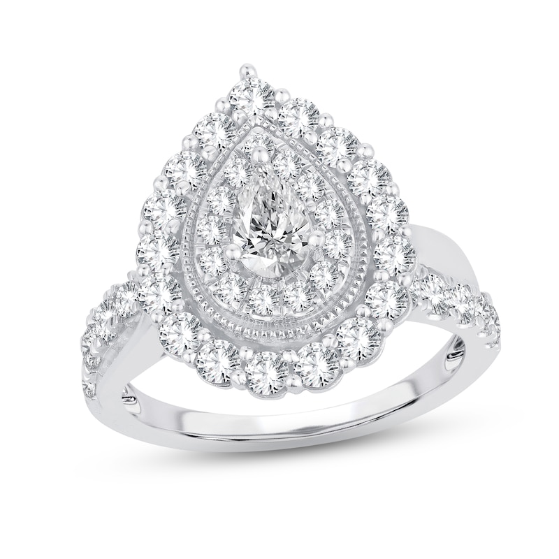 Diamond Engagement Ring 1-1/2 ct tw Pear & Round-cut White Gold Plated