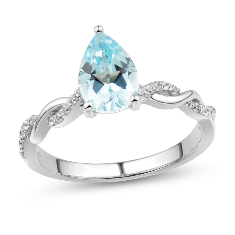 Aquamarine Engagement Ring 1/10 ct tw Diamonds White Gold Plated