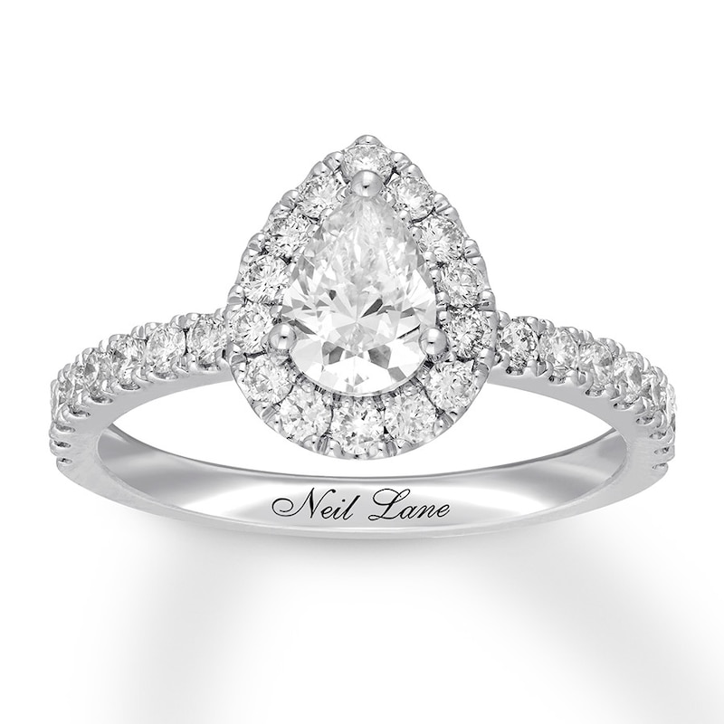 Neil Lane Diamond Engagement Ring 1-1/4 ct tw Pear & Round-cut White Gold Plated