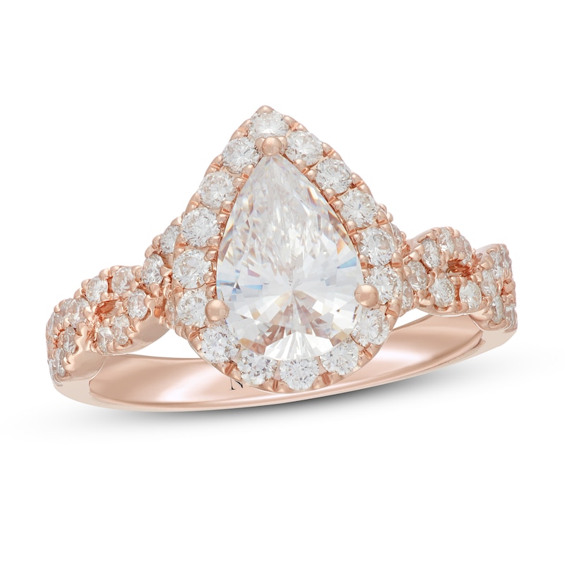 Neil Lane Diamond Engagement Ring 2-1/8 ct tw Pear/Round Rose Gold Plated