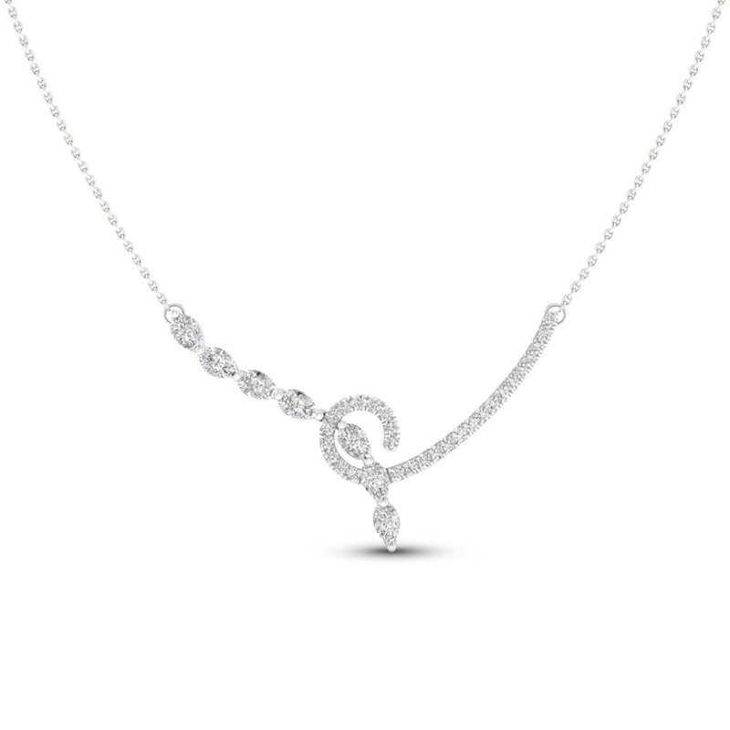 Diamond Swirl Necklace 1 ct tw Pear & Round-cut White Gold Plated