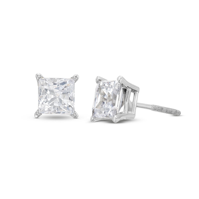 Lab-Created Diamonds by Princess-Cut Solitaire Stud Earrings 2 ct tw White Gold Plated