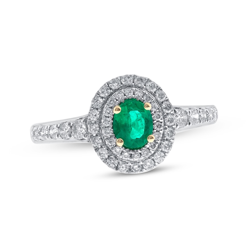 Oval-Cut Emerald & Diamond Halo Double Ring 1/2 ct tw Two-Tone Gold Plated