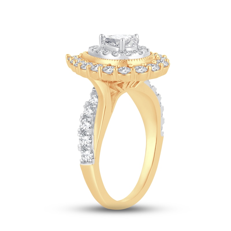 Diamond Engagement Ring 1-1/2 ct tw Pear & Round-cut Yellow Gold Plated