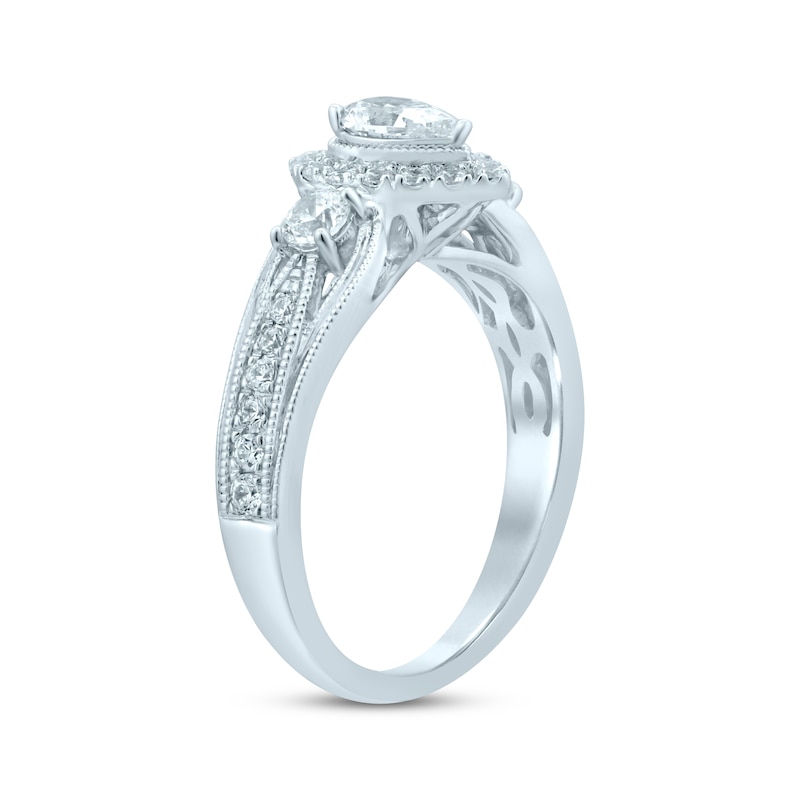 Diamond Engagement Ring 1 ct tw Pear & Round White Gold Plated