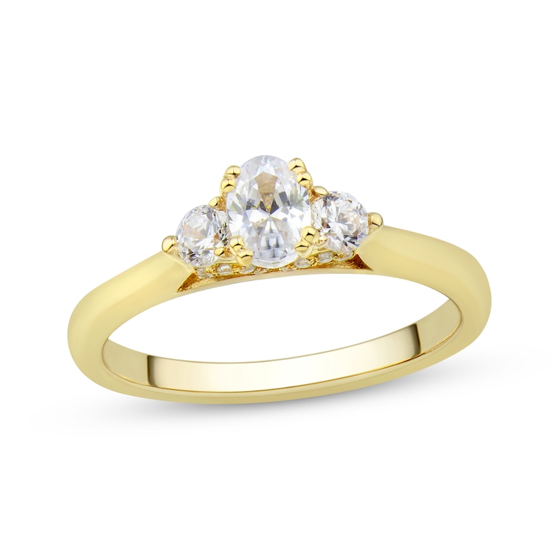 Oval & Round-Cut Diamond Three-Stone Engagement Ring 3/4 ct tw Yellow Gold Plated