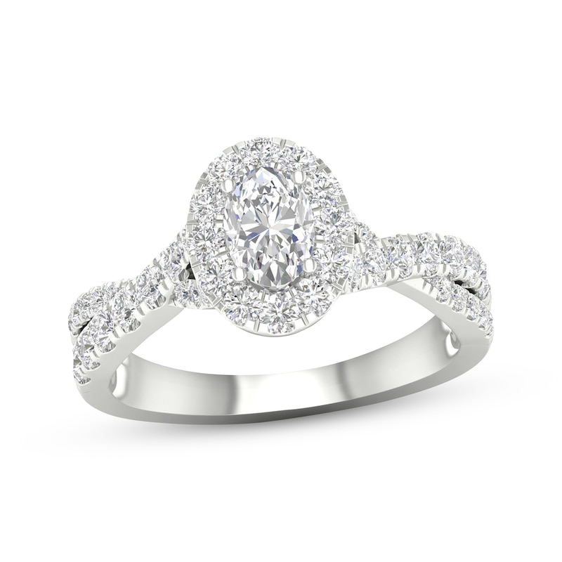 Oval & Round-Cut Diamond Engagement Ring 1-1/5 ct tw White Gold Plated