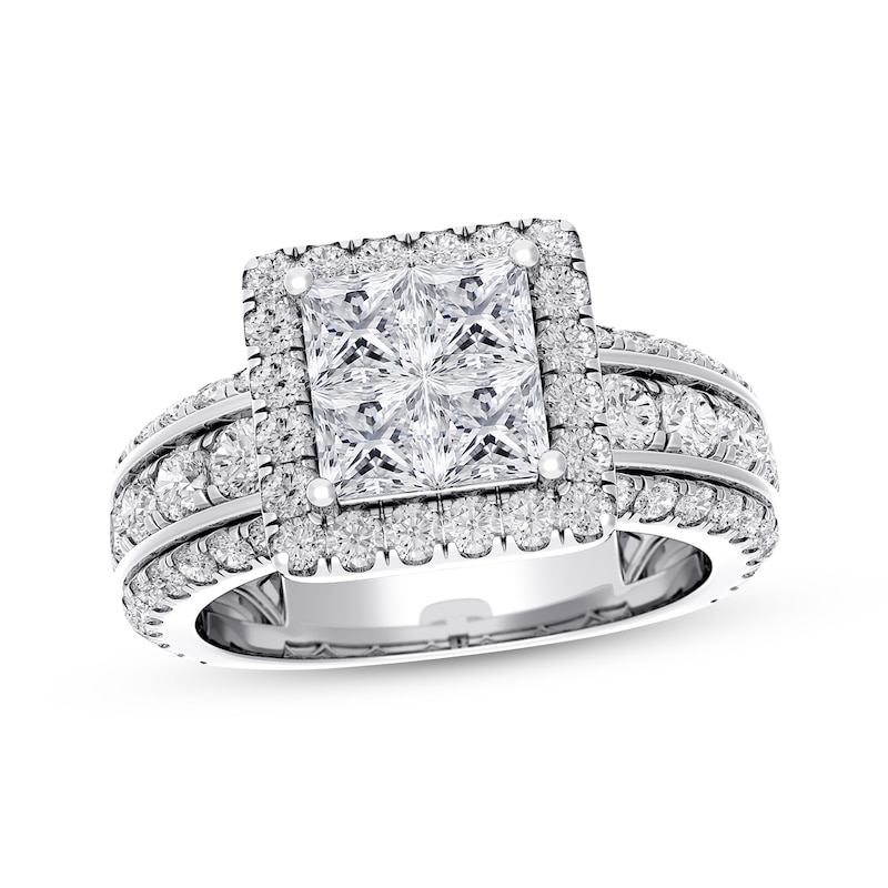 Diamond Engagement Ring 2 ct tw Princess & Round White Gold Plated