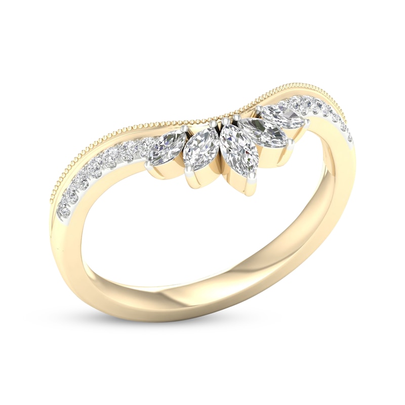 Marquise & Round-Cut Diamond Contour Anniversary Band 1/3 ct tw Yellow Gold Plated