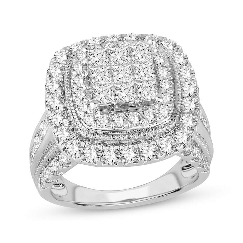 Princess-Cut Multi-Diamond Center Engagement Ring 3 ct tw White Gold Plated