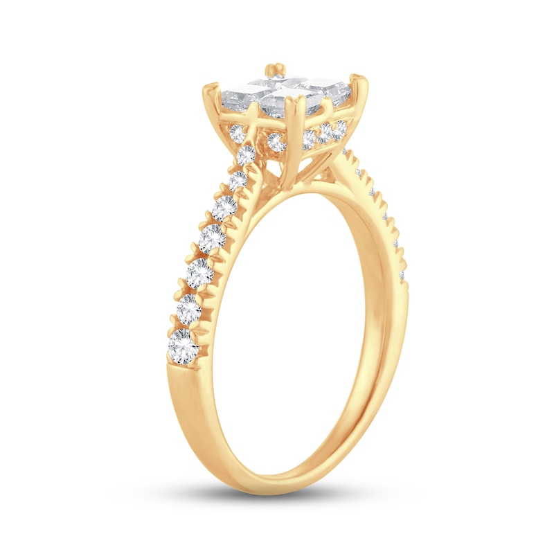 Multi-Diamond Engagement Ring 1-1/4 ct tw Princess & Round-cut Yellow Gold Plated