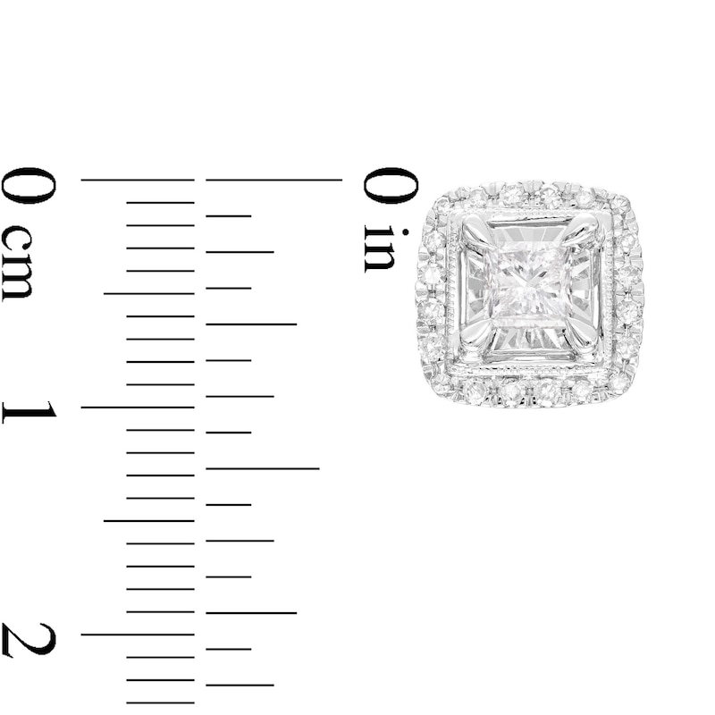 Diamond Stud Earrings 1 ct tw Princess & Round-cut White Gold Plated