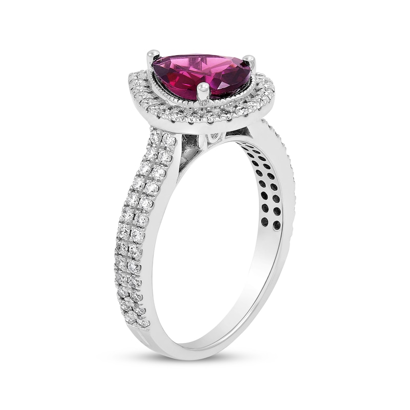 Pear-Shaped Rhodolite Garnet & Diamond Ring 5/8 ct tw White Gold Plated