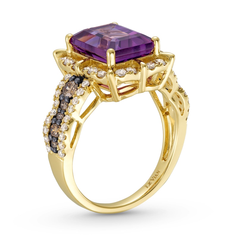 Le Vian Chocolate Waterfall Emerald-Cut Amethyst Ring 7/8 ct tw Diamonds Honey Gold Plated