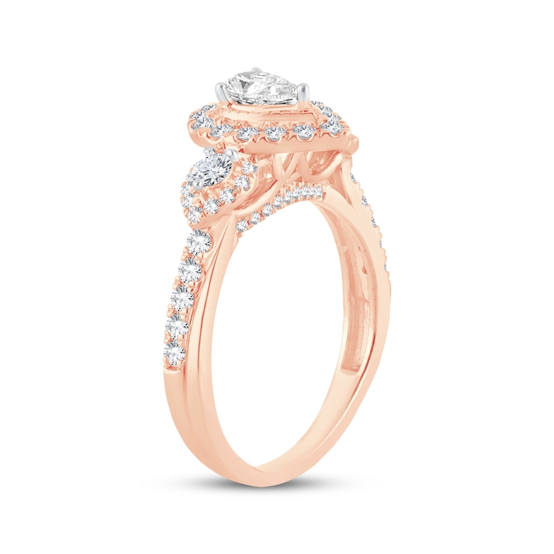 Diamond Engagement Ring 7/8 ct tw Pear & Round-Cut Rose Gold Plated