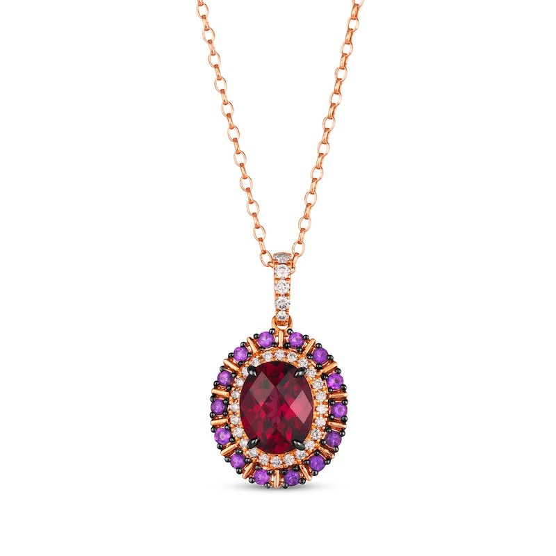 Le Vian Venetian Mosaic Rhodolite Garnet & Amethyst Necklace 1/4 ct tw Diamonds Strawberry Gold Plated 19"