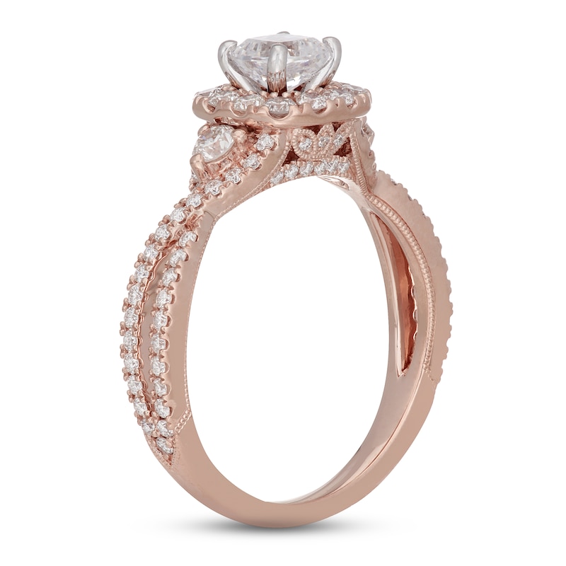 Neil Lane Diamond Engagement Ring 1-1/8 ct tw Cushion & Round-cut Rose Gold Plated