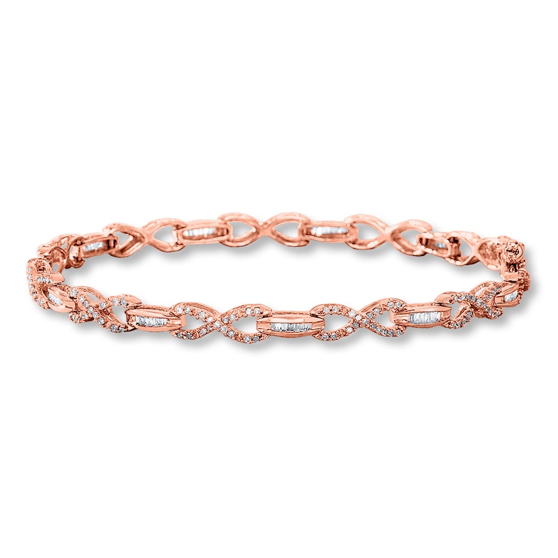 Diamond Infinity Bracelet 1 ct tw Baguette & Round Rose Gold Plated 7.25"